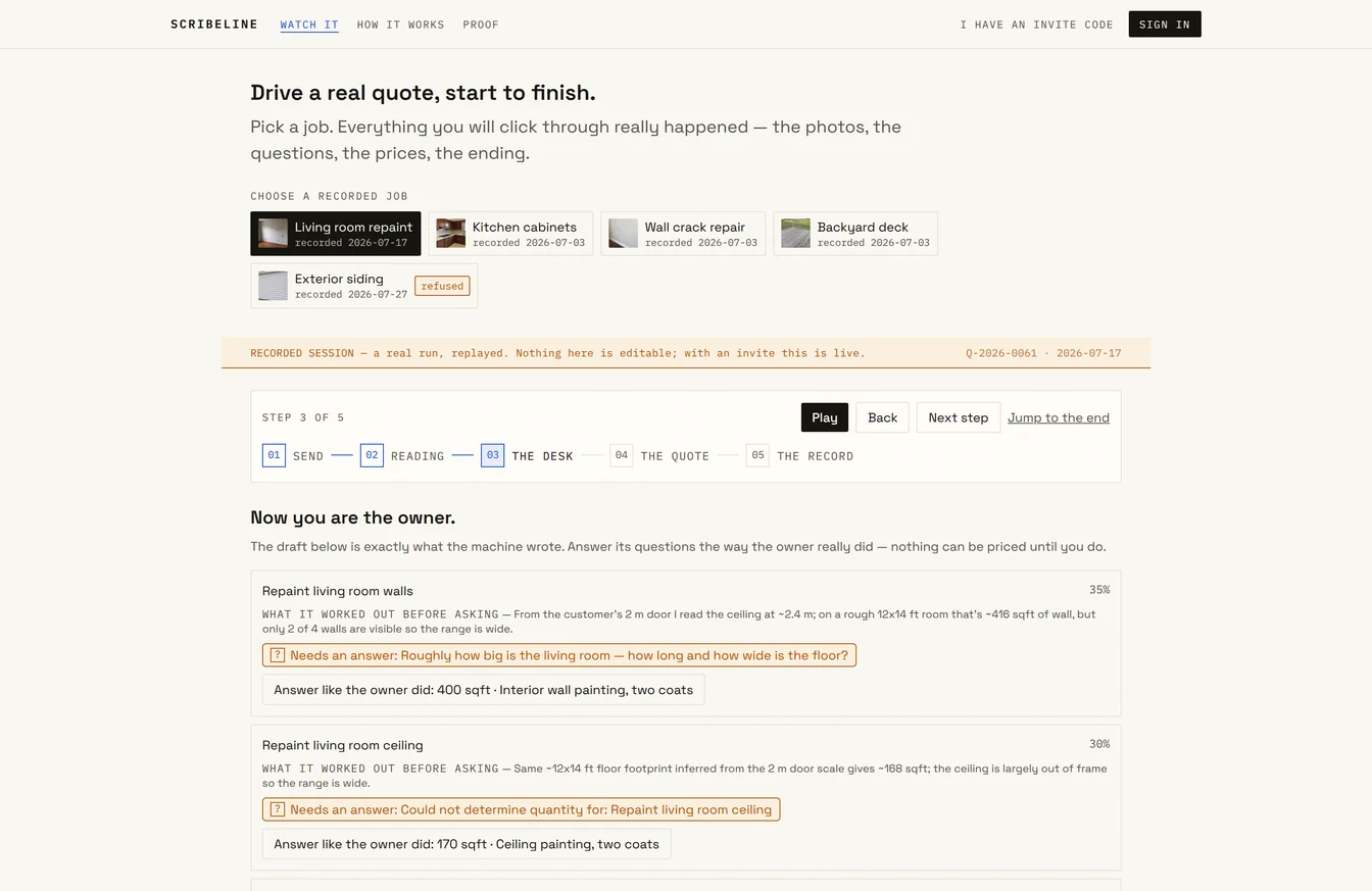 Step three of a quote in the original app: the draft and its open questions